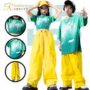 ヒップホップ 緑 黄色 落書き グラデーション デザイン パンツ トップス 単品 セット ユニセックス ダンスウェア ガールズ jazz 春 秋 夏 演出服 ジ...