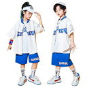 ダンス 練習着 キッズ セットアップ キッズ ダンス 衣装 ベースボールシャツ 白 ショートパンツ 青 子供服 ヒップホップ キッズ k-pop ダンス衣装 練習着 かっこいい キッズダンス 男の子 女の子 シャツ 野球服 短パン ストリート系