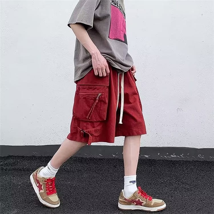 カーゴパンツ メンズ ダンス衣装 パンツ ハーフ ヒップホップ 衣装 メンズ ショートパンツ カーゴ パンツ 黒 ワインレッド ストリート系