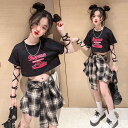 韓国風 子供服 ガールズ セットアップ キッズ ルームウェア ダンス衣装 半袖 スカート 上下 おしゃれ ジュニア 上下セット 運動 お洒落 ストリート 韓国 普段着 ヒップホップ ダンス衣装 ステージ チームお揃い 派手 ゆったり