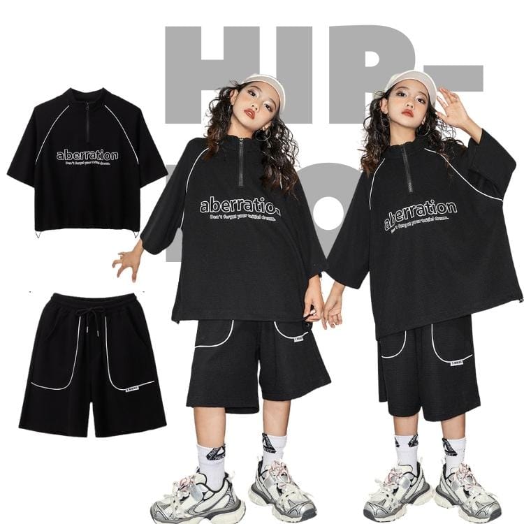 子供ダンス 男の子 女の子 夏用 イベント服 キッズダンス ダンス衣装 HIPHOP 2点セット 半袖 ゆったり Tシャツ 短パン ズボン 演出服 発表会 団体演出