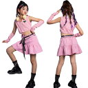 ボーダー柄 ダンス衣装 キッズ セットアップ 子供服 女の子 トップス スカート 袖カバー ステージ衣装 ダンスウェア へそ出し 長袖 派手 おしゃれ jazz k-pop hiphop 120-160