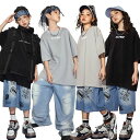 子供ダンス 男の子 女の子 夏用 イベント服 キッズダンス ダンス衣装 HIPHOP 2点セット 半袖 ゆったり Tシャツ 短パン ロングパンツ デニムパンツ ジーンズ イラスト 演出服 発表会 団体演出 黒 灰