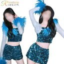 スパンコール 上下セット レディース 韓国 アイドル衣装 ヘソ出し 長袖 トップス 青 ブルー ショーツ ジャズ 大人 チアガール 中高生 ダンス衣装 演出服 演出会 ダンス衣装 派手 かっこいい おしゃれ ダンスウェア k-pop 練習服 団体服