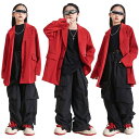 キッズダンス衣装 ヒップホップ キッズ ダンス 無地 スーツ ワイドパンツ カーゴパンツ レッド ブラック 衣装 スーツ 子供服 かっこいい 演出服 舞台服 ジ...