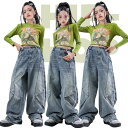 ダンス衣装 セットアップ 韓国風 ファッション 上下 グリーン 社交ダンス衣装 単品 Tシャツ シャツ ロングパンツ イラスト 舞台服 演出服 キッズ ダンス ...
