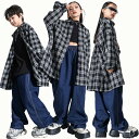 チェック柄 キッズダンス衣装 女の子 男の子 セットアップ チアガール ロングパンツ ブラック ヘソ出し ジーンズ ダンス衣装 ヒップホップ 子供服 ジャズダン...
