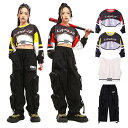 黒 赤 黄色 キッズダンス 女の子 ヒップホップ ダンス衣装 ヘソ出しトップス カーゴパンツ 子供ダンス衣装 ガールズ 発表会 応援 演出服ロングパンツ ズボン...
