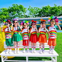 キッズダンス レインボー 虹柄 tシャツ スカート 短パン チアガール ダンス衣装 子供服 ヒップホップ セットアップ 男の子 女の子 半袖 JAZZ ストリー...