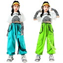 ダンス衣装 ヒップホップ チェック柄 団体服 練習着 女の子 演出会 韓国風 Tシャツ パンツ カッコイイ パンツセット オシャレ 舞台服 キッズ 子供服 kp...