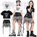 ダンス衣装 ステージ衣装 黒白 蝶々柄 Tシャツ ブラック ジンズ デニムスカート ヒップホップ キッズダンス 女の子 上下 デザイン ジャズダンス 韓国風 練...
