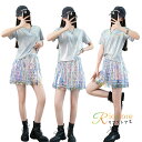 シルバー チアガール衣装 レディース キラキラ Tシャツ スカート(安全パンツ付き) 学生 ステージ衣装 運動会 チアダンス 応援団 チアリーディング ジャズダ...