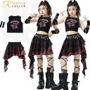 キッズダンス セットアップ レディース へそ出し チェック柄 トップス スカート かっこいい 黒 ブラック ピンク ジャズダンス キッズ 子供 女の子 おしゃれ...