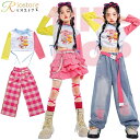 キッズダンス衣装 韓国 デニム パンツ セットアップ へそ出し チア ピンク 青い ヒップホップ jazz 子供服 ステージ衣装 派手 女の子 おしゃれ JAZ...