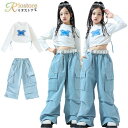 上下アップ ダンス衣装 団体服 練習着 女の子 発表会 蝶々柄 白 ホワイト トップス 青 ブルー パンツ カーゴ パンツ 演出会 応援団 かわいい ジャズダン...