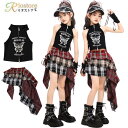 キッズダンス衣装 セットアップ 赤 黒 チェック柄 ジャズダンス 衣装 チアガール 蝶々柄 女の子 ノースリーブ ブラック トップス レッド スカート かっこい...