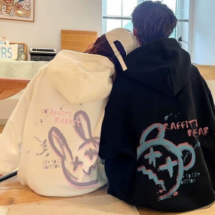 ペアルック パーカー ペア 夫婦 カップル お揃い 服 熊 兎 黒 白 レディース おしゃれ 春 韓国 リンクコーデ ペアルック 冬 カップル お揃い プレゼント コーデ メンズ かわいい 秋 カップル ペアルック 裏起毛なし 可愛い ファション 写真撮り 男性 女性 記念日