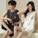 100%コットン パジャマ 袖なし ベスト セットルームウェア 夏用 薄手 綿 お揃い 部屋着 男女 カップル お揃い カジュアル パジャマ ゆったり リゾート...