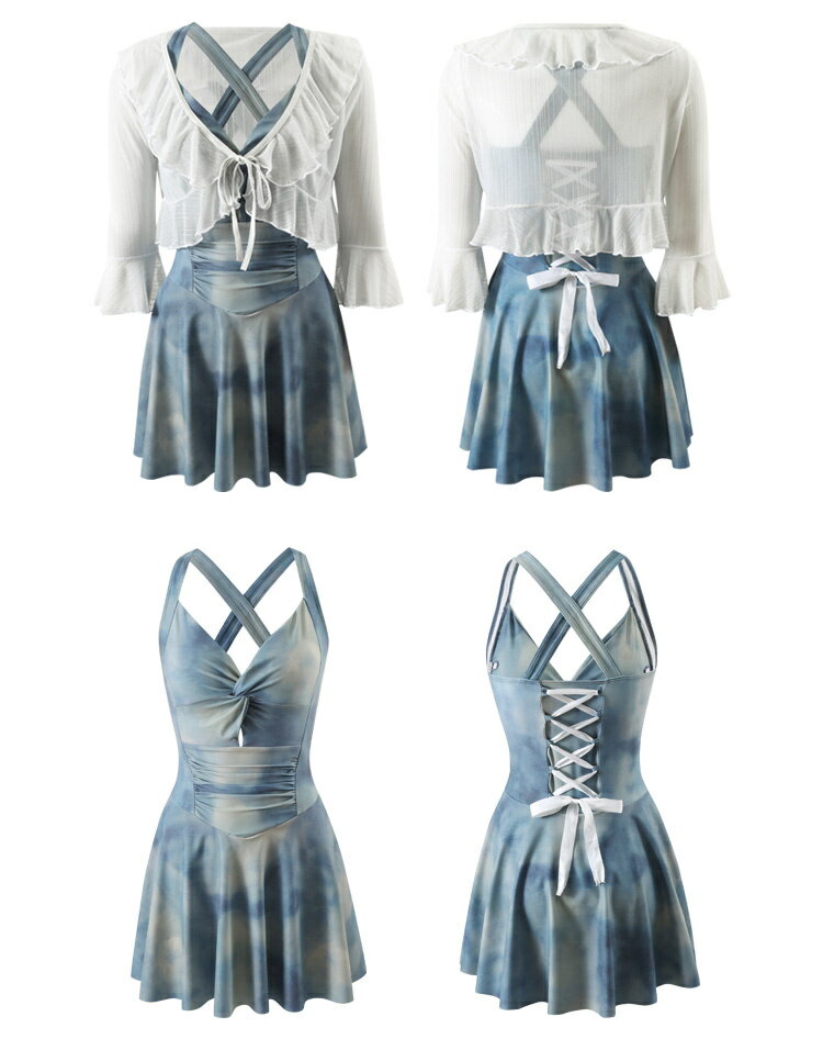 水着 ワンピース 体型カバー レディース 可愛い 大きいサイズ 20代 30代 40代 水着 かわいい おしゃれ 学生 ママ 水着 ブルー タイダイ柄 露出控えめ オトナ女子 羽織 長袖 お腹 お尻 太もも 二の腕 カバーアップ 海 ビーチ 温泉 プール