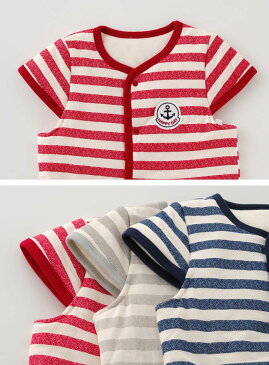 *ボンシュシュ*ボーダー中綿入り袖付きベスト(スリーパー)70 80 90 冬 ベビー服 赤ちゃん 服 ベビー BABY(ベビー) トップス 男の子 女の子