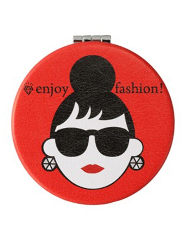 【楽天スーパーSALE】【SALE割引対象商品】HAPPY FACE EMMAちゃん コンパクトミラー PUレザー 両面ミラー