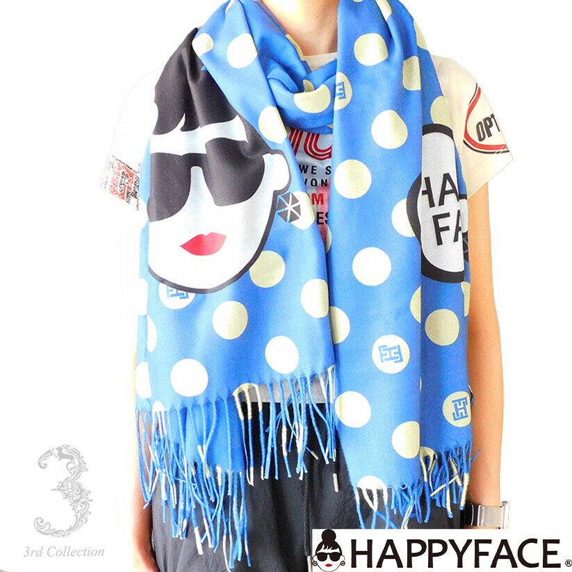 新入荷　HAPPY FACE ハッピーフェイス レディエマ 全身 ロゴストール 大判 秋冬 売れ筋 レディース