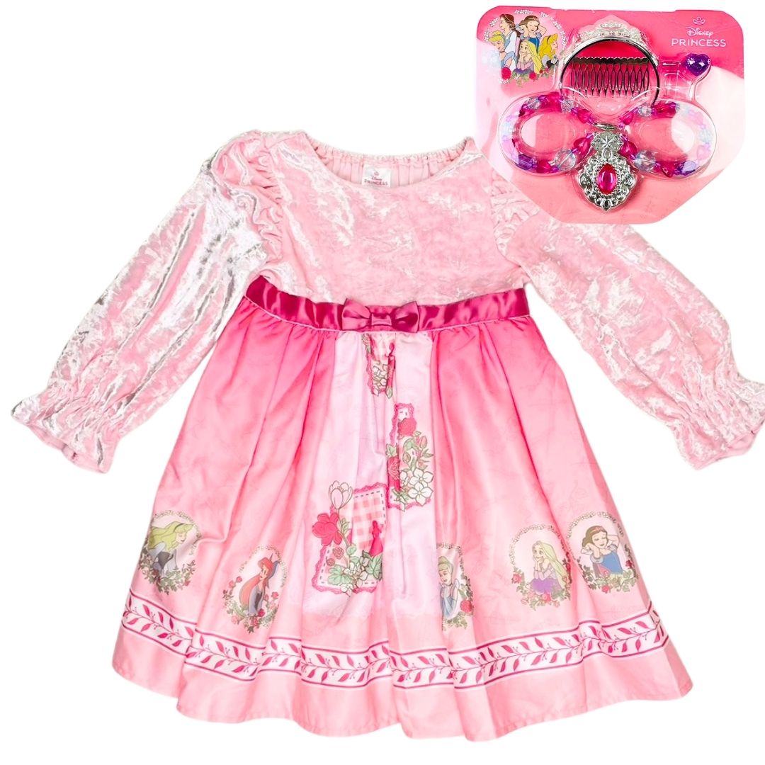 221229614 プリンセス ドレス DISNEY　タキヒヨー 100cm 110cm 120cm 130cm　ティアラ　ネックレス付