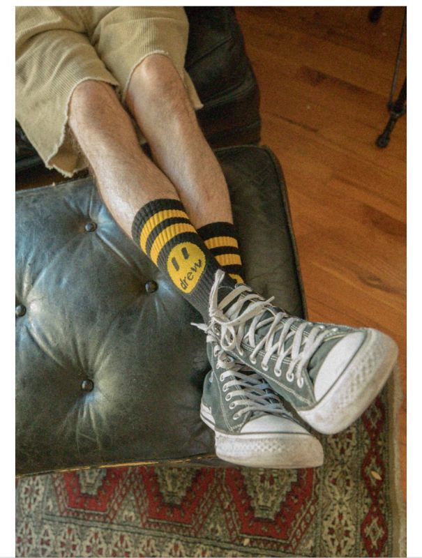 【公式 正規品】Drew House striped mascot socks - black/Whiteドリューハウス マスコット ソックス-(ホワイト)(ブラック) 2020　サイズ：FREE　靴下 正規品 【中古】 【新古品　未使用品】