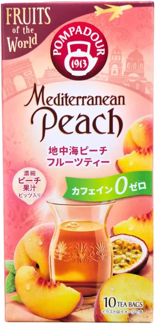 ポンパドール 地中海ピーチ フルーツティー 10TB入り 1箱 ハーブティー ノンカフェイン カフェインゼロ カフェインレス ピーチティー 桃 果汁 紅茶 ティーバッグ 個包装 リラックス ギフト ドイツ産