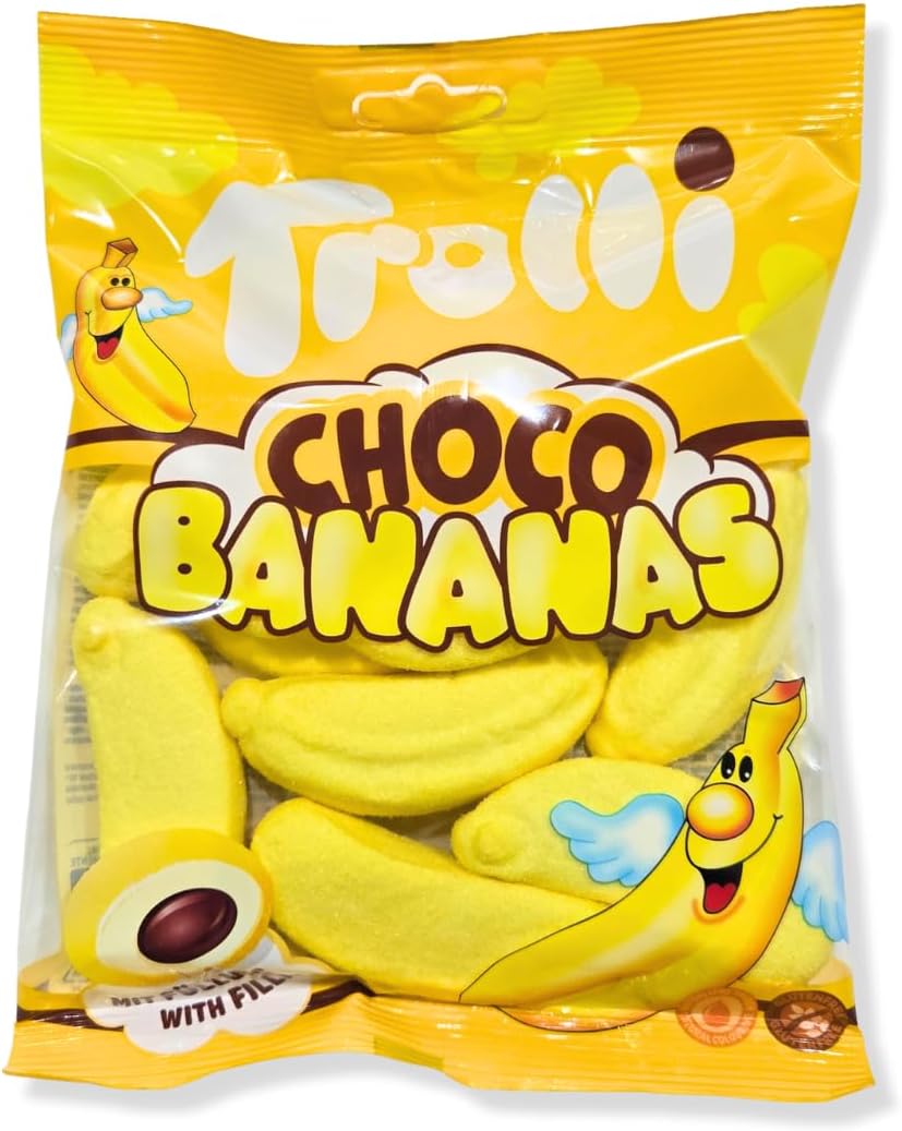 乐天商城 - トローリ チョコバナナ Trolli Choco Banana ココアクリーム マシュマロ グミ キャンディ 輸入 海外 お菓子 7RabbitRiograndeオリジナルステッカー付 【商標登録番号 第6667215】