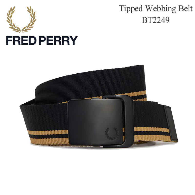 乐天商城 - フレッドペリー FREDPERRY ティップドウェビングベルト Tipped Webbing Belt ブラック シャンパン BT2249 2026SS 2603ripe[M便 1/1]【割引クーポン対象外】