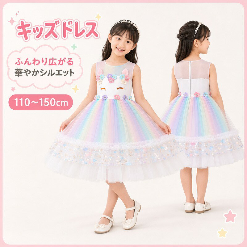 キッズドレス 女の子 フォーマル ワンピース 110cm 120cm 130cm 140cm 150cm ピンク/ホワイト チュール切り替え フリル ファスナー フラワーガール 発表会 結婚式 セレモニー