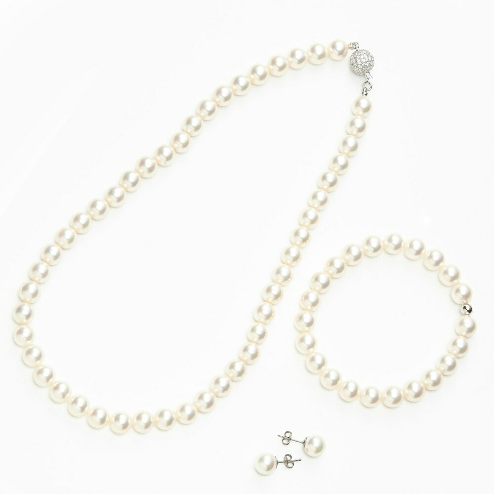 国産貝パールネックレス・ブレスレット・ピアス 3点セット ギフト好適品