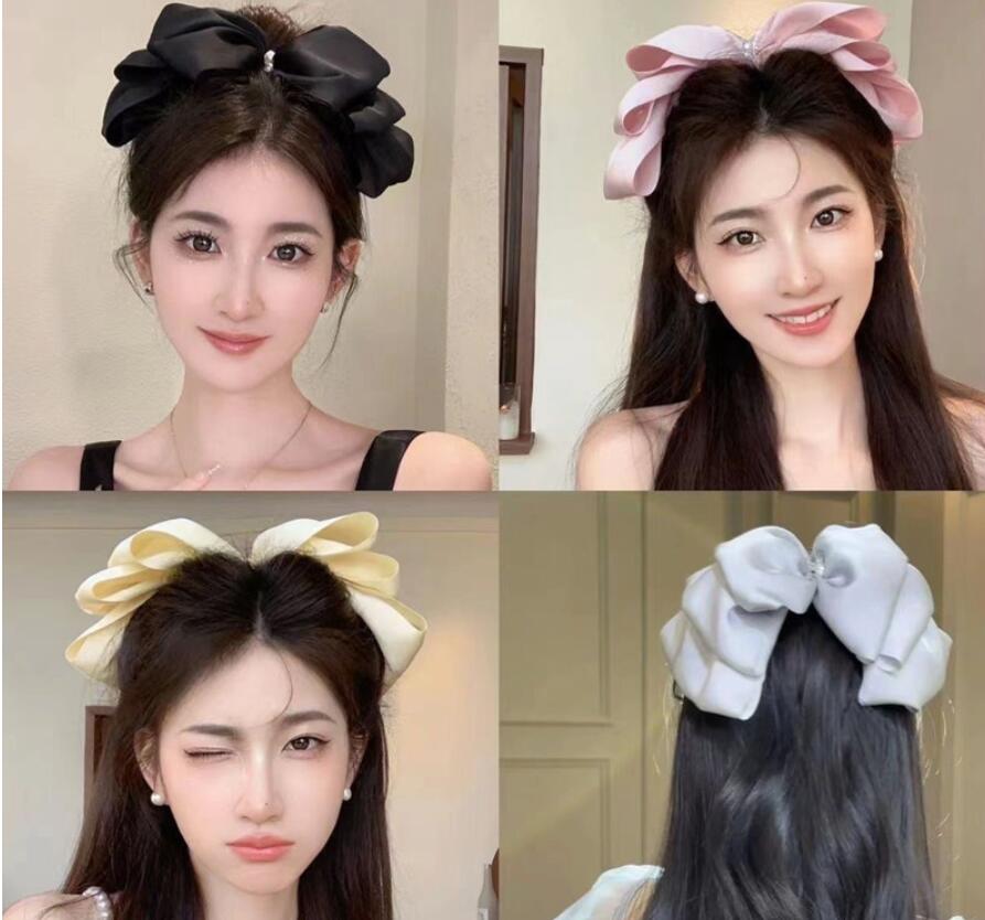 乐天商城 - リボン ヘアクリップ 大きめ バネ式 レディース 韓国 ビッグリボン ヘアアクセサリー 5色 ストレートクリップ 髪留め 大人 可愛い 上品 ヘアピン 簡単アレンジ