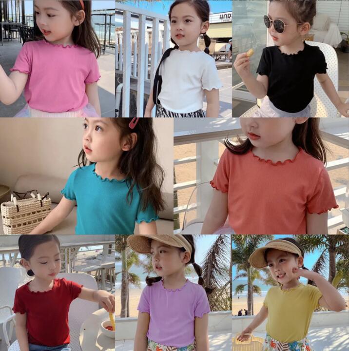 Rakuten - 8色 韓国子供服 Tシャツ 女の子 半袖 夏 キッズ ベビー レース風 メロウ フリル 無地 トップス 冷感 ひんやり 薄手 伸縮 カットソー シンプル 可愛い 韓国風 90 100 110 120 130