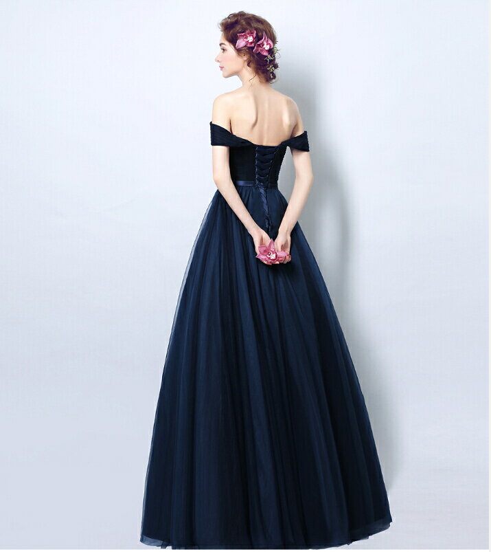RiRiコレクションのシンプル上品なドレス ロングドレス ネイビー 大きいサイズ XS〜XXXL パーティードレス カラードレス 結婚式 披露宴 欧米人気 刺繍 プライズメイド 二次会 ビスチェウエディングドレス マタニティウエディングドレス 演奏会 お嫁さん 発表会 花嫁♪DORES-089｜アングル3