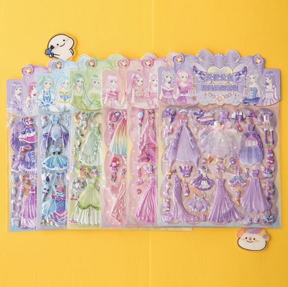 ぷっくりシール 着せ替えシール プリンセス ドレス チュールリボン付き 全6種セッ...