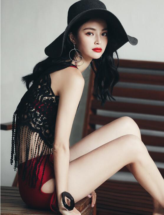 3点セット水着 2カラー ブラック レッド ポレロ 長袖 レース ビキニ クール mizugi-18005 セクシー ビキニ 花柄 bikini スタイル綺麗に見せる ブラジリアン レディース水着 欧米人気 セレブ愛用 海 旅行 新婚旅行 温泉 海外 リゾット セレブ