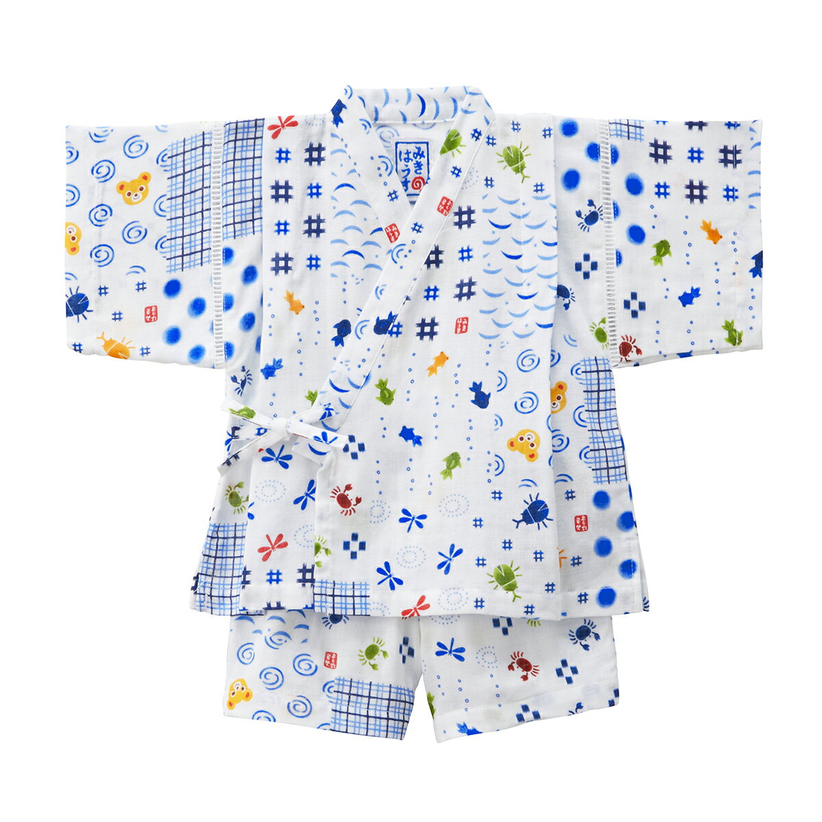 【★ポイント10〜1倍】〇【ミキハウス】パッチワーク柄プッチーの甚平スーツ【3,980円以上で送料無料(国..