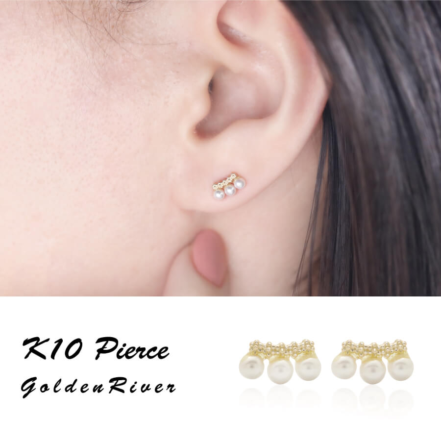 Rakuten - ピアス ゴールド pierce K10ゴールド アレルギー対応 パール お花レース レディス 女性用 10金 10K イエローゴールド