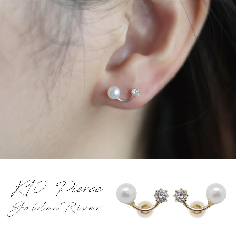 乐天商城 - パール ライン ピアス ゴールド pierce K10ゴールド パール レディス 女性用 10金 10K アレルギー対応