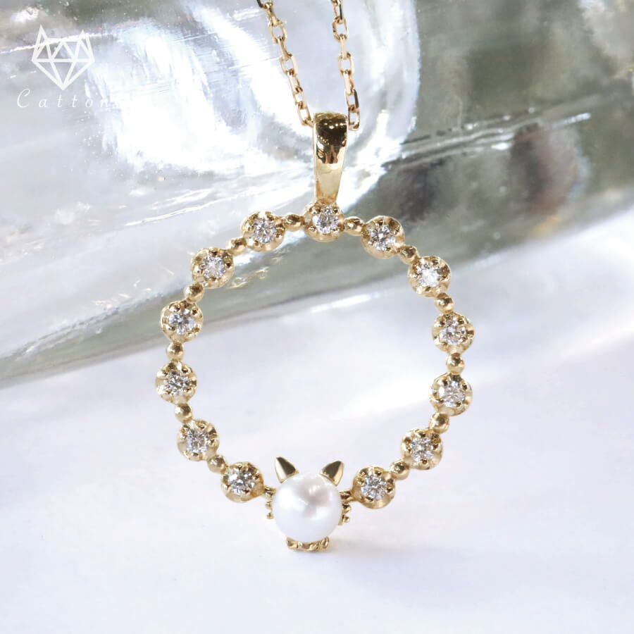 Rakuten - サークル ダイヤモンド ネッコレス ネックレス K18 18金 猫 cat ネコ ねこ レディス necklace