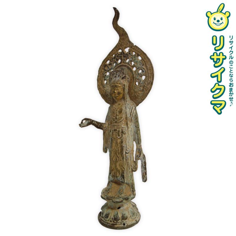 【中古】M▽鍍金仏 菩薩立像 銅製立像 金銅仏 青銅仏 (37687)