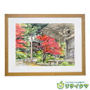 【中古】M▽野々村晃 水彩 絵画 額縁 紅葉 寺 ■送料無料対象外・送料別途必要■ (38227)
