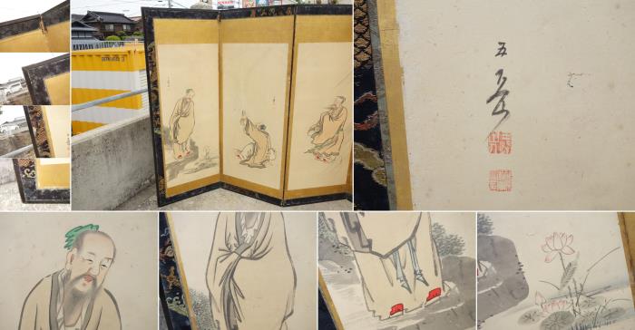 【中古】K▼屏風六曲一双時代図屏風唐人物画中国■大型商品・送料別途必要■(22918)