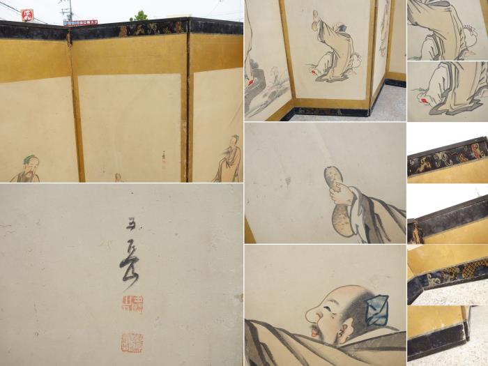 【中古】K▼屏風六曲一双時代図屏風唐人物画中国■大型商品・送料別途必要■(22918)