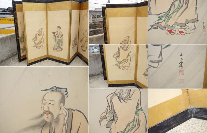 【中古】K▼屏風六曲一双時代図屏風唐人物画中国■大型商品・送料別途必要■(22918)