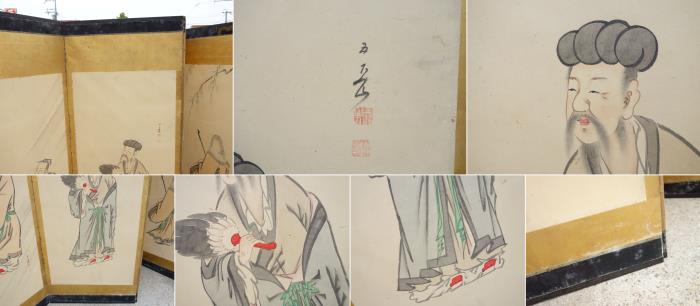 【中古】K▼屏風六曲一双時代図屏風唐人物画中国■大型商品・送料別途必要■(22918)