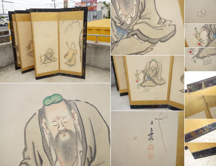 【中古】K▼屏風六曲一双時代図屏風唐人物画中国■大型商品・送料別途必要■(22918)