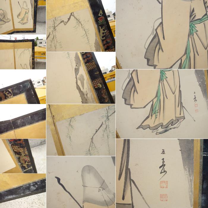 【中古】K▼屏風六曲一双時代図屏風唐人物画中国■大型商品・送料別途必要■(22918)
